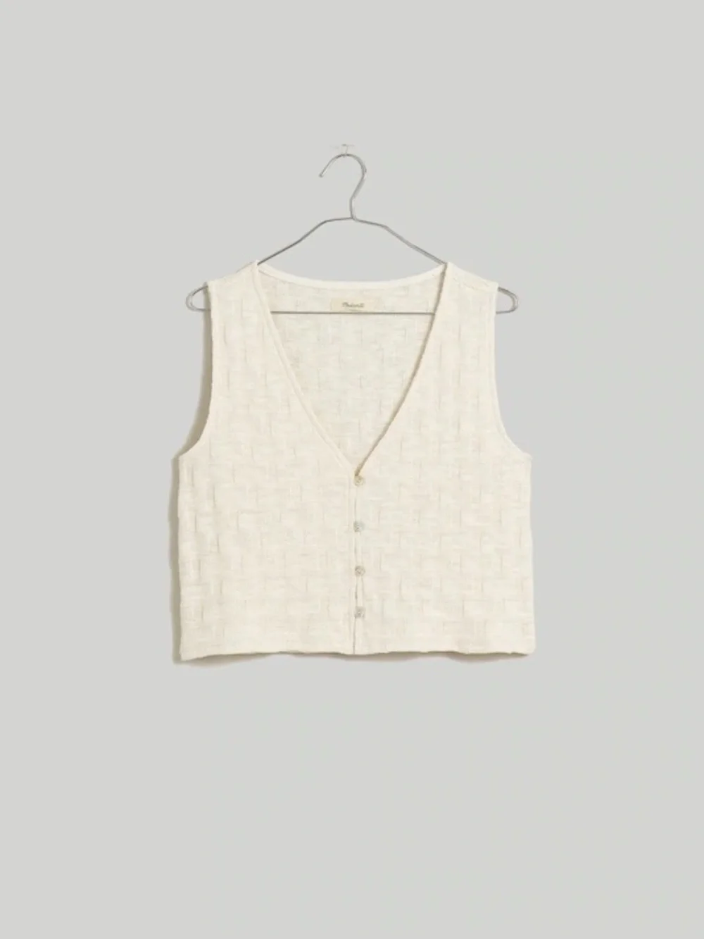 Madewell Cream Basketweave Knit Cottagecore Cotton Blend Crop Vest Top XS - Picture 6 of 14